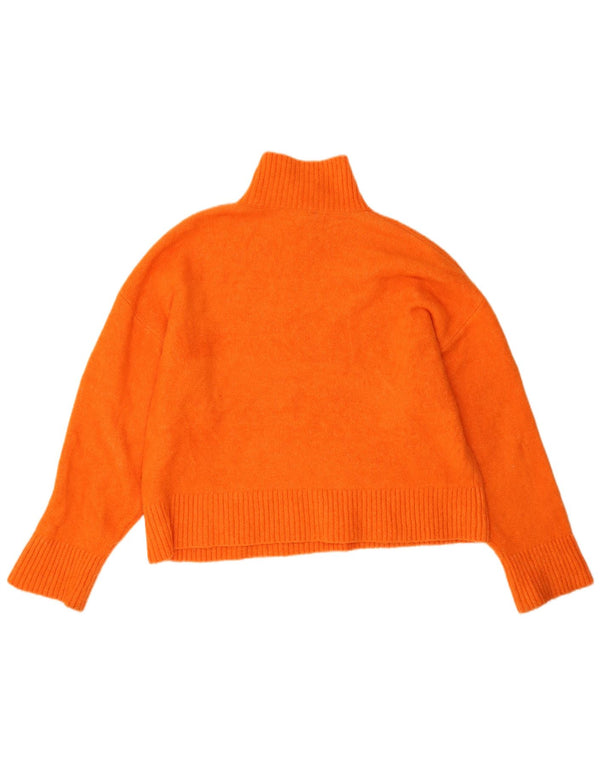Zara Womens Oversized Turtle Neck Jumper Sweater UK 16 Large Orange Acrylic