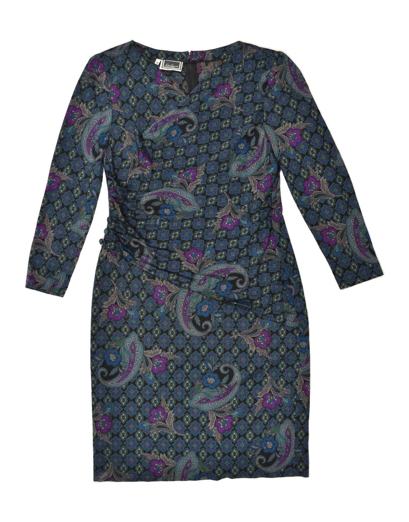 LUISA SPAGNOLI Womens Long Sleeve Sheath Dress IT 48 XL Blue Paisley Wool | Vintage Luisa Spagnoli | Thrift | Second-Hand Luisa Spagnoli | Used Clothing | Messina Hembry 