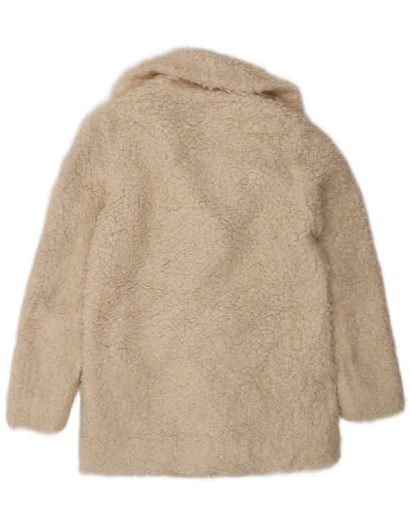 Topshop Womens Open Faux Fur Jacket UK 8 Small  Off White Modacryl