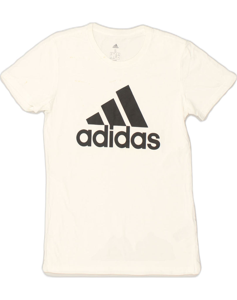 ADIDAS Womens Graphic T-Shirt Top UK 10 Small White Cotton | Vintage Adidas | Thrift | Second-Hand Adidas | Used Clothing | Messina Hembry 