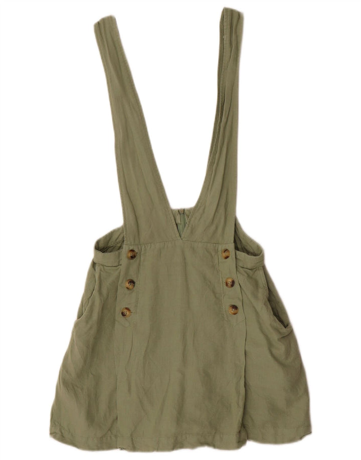 Zara Womens Dungarees Shorts Small W28 Khaki Linen