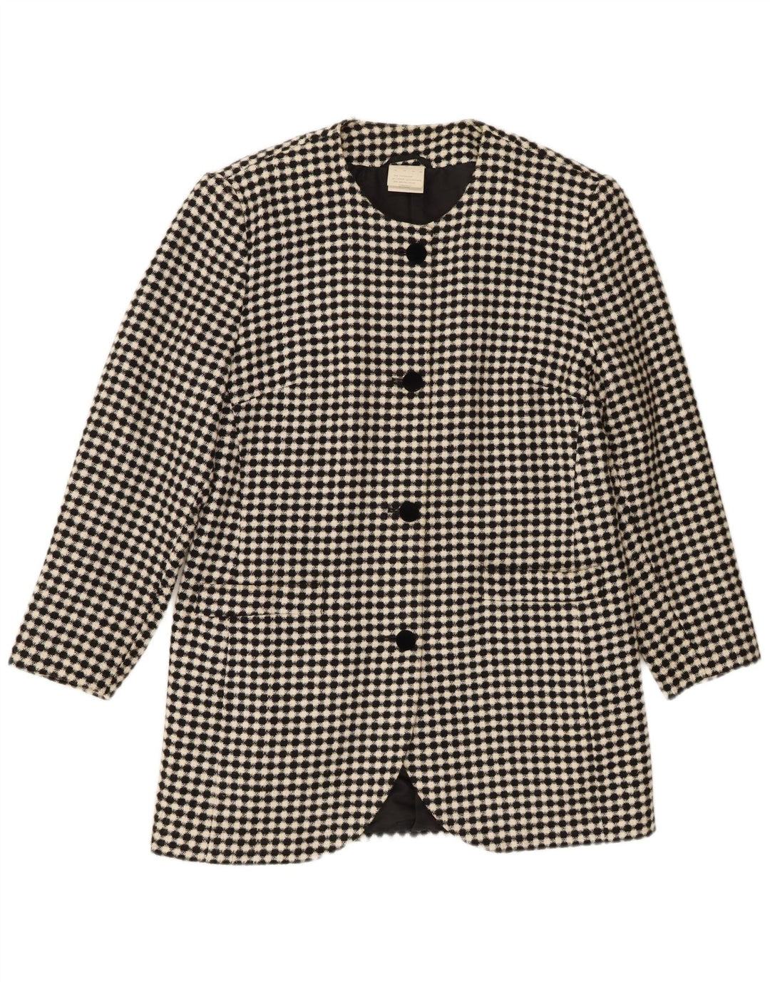 Vintage Womens 4 Button Blazer Jacket UK 16 Large Black Check Polyester