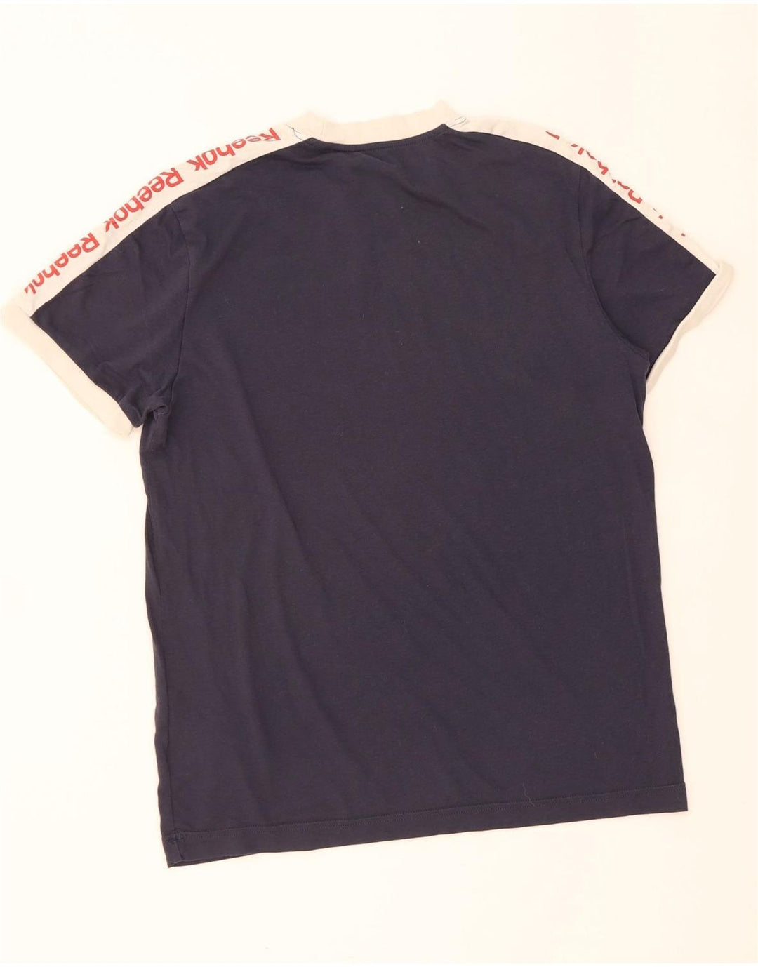 REEBOK Mens Graphic T-Shirt Top Medium Navy Blue Colourblock Cotton