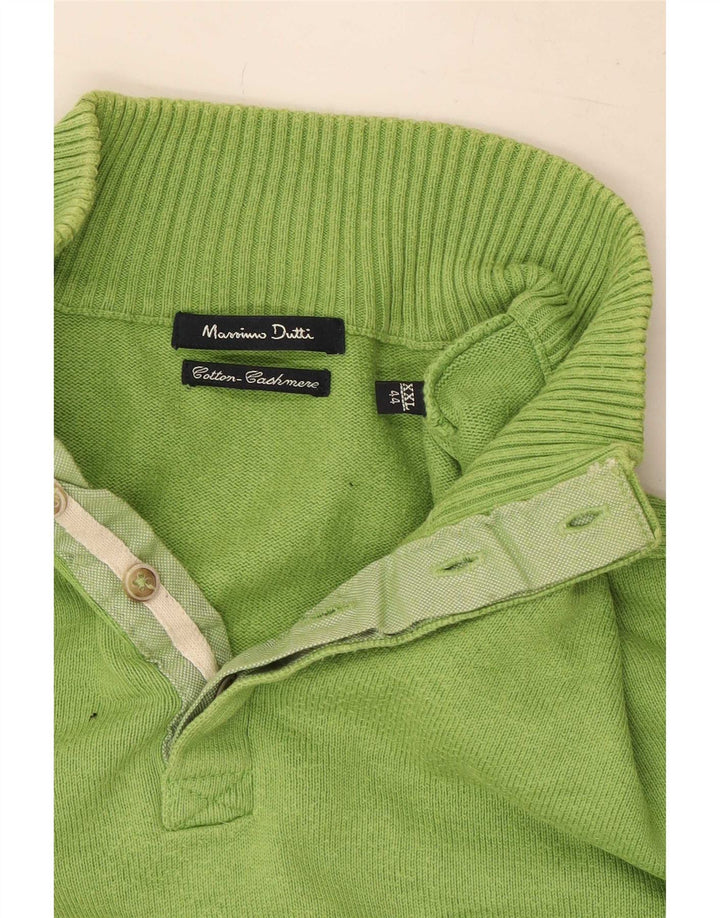Massimo Dutti Mens Button Neck Jumper Sweater 2XL Green Cotton
