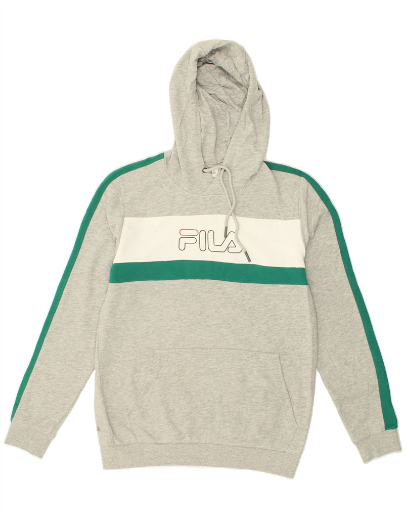 FILA Mens Graphic Hoodie Jumper Medium Grey Colourblock Cotton | Vintage Fila | Thrift | Second-Hand Fila | Used Clothing | Messina Hembry 