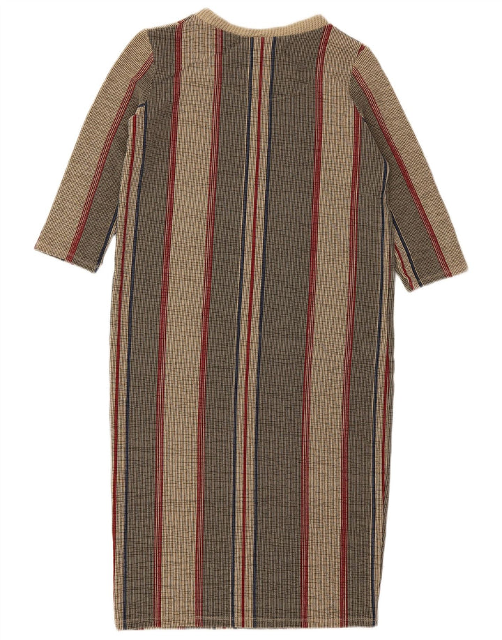 ZARA Womens 3/4 Sleeve Basic Dress UK 10 Small Grey Striped