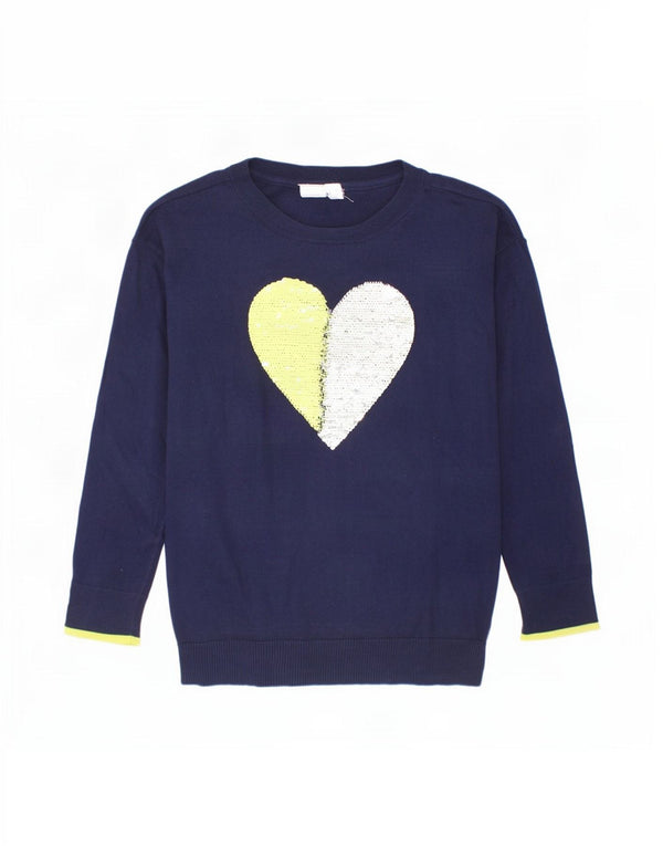 Gap Girls Graphic Boat Neck Jumper Sweater 9-10 Years Large Navy Blue