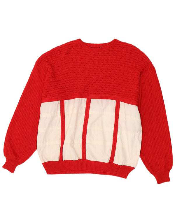 Vintage Womens Crew Neck Jumper Sweater Large Red Colourblock Cotton
