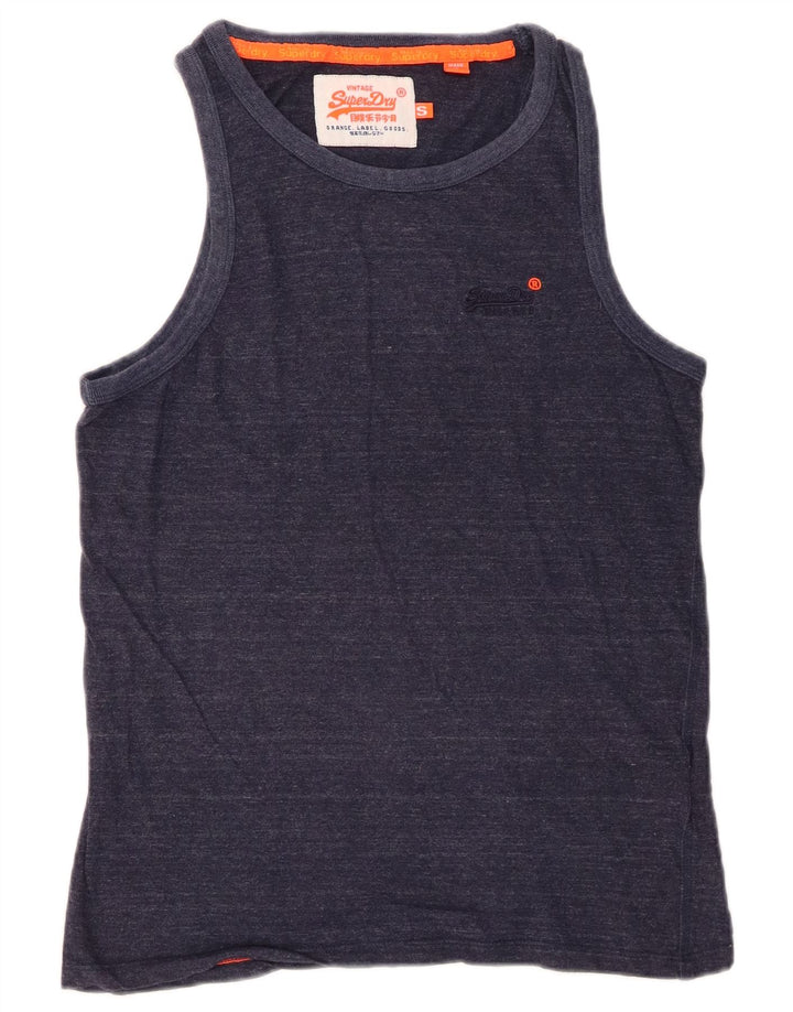 SUPERDRY Mens Vest Top Small Navy Blue Flecked Cotton