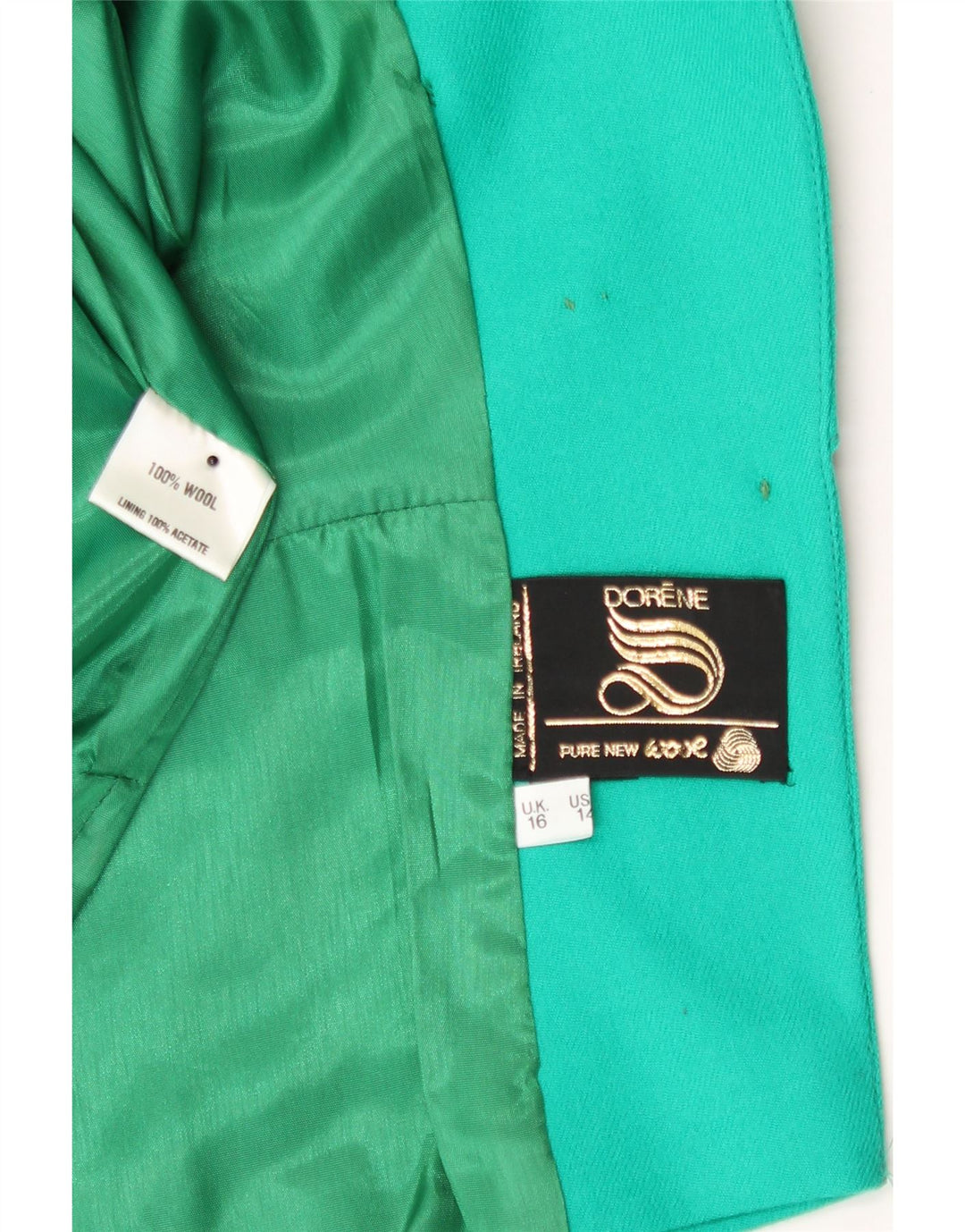 DORENE Womens 3 Button 2 Piece Skirt Set UK 16 Large W34  Turquoise Wool Vintage Dorene and Second-Hand Dorene from Messina Hembry 