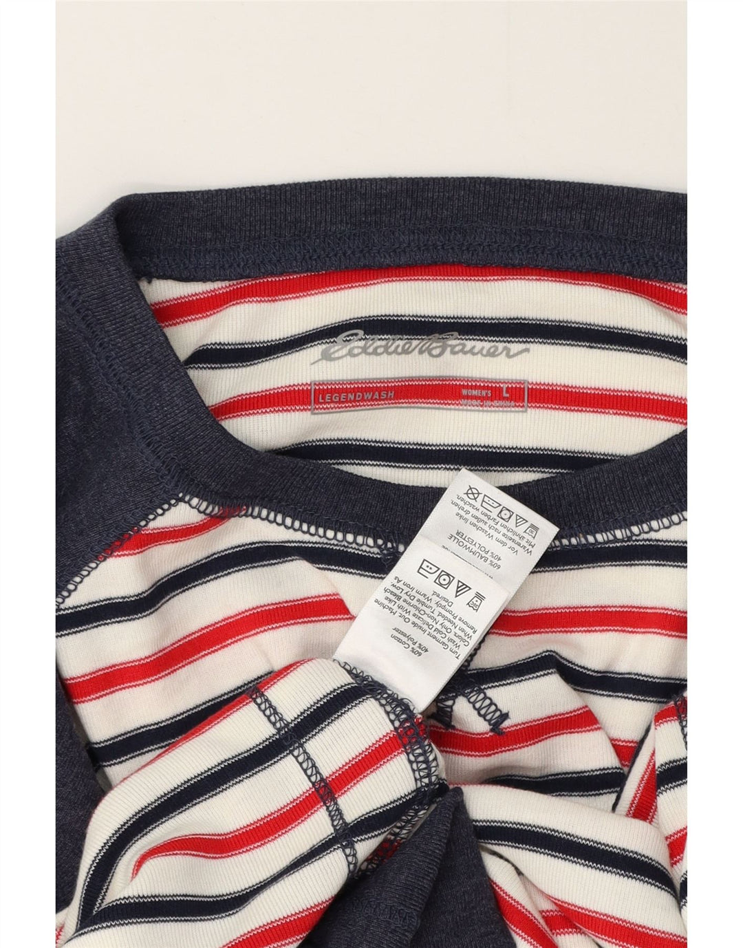 Eddie Bauer Womens Sweatshirt Jumper UK 16 Large Navy Blue Striped Cotton