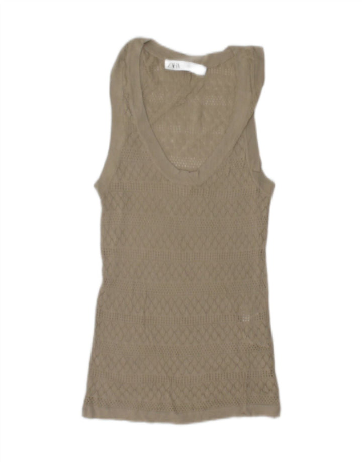 Zara Womens See Through Vest Top UK 12 Medium Beige Viscose