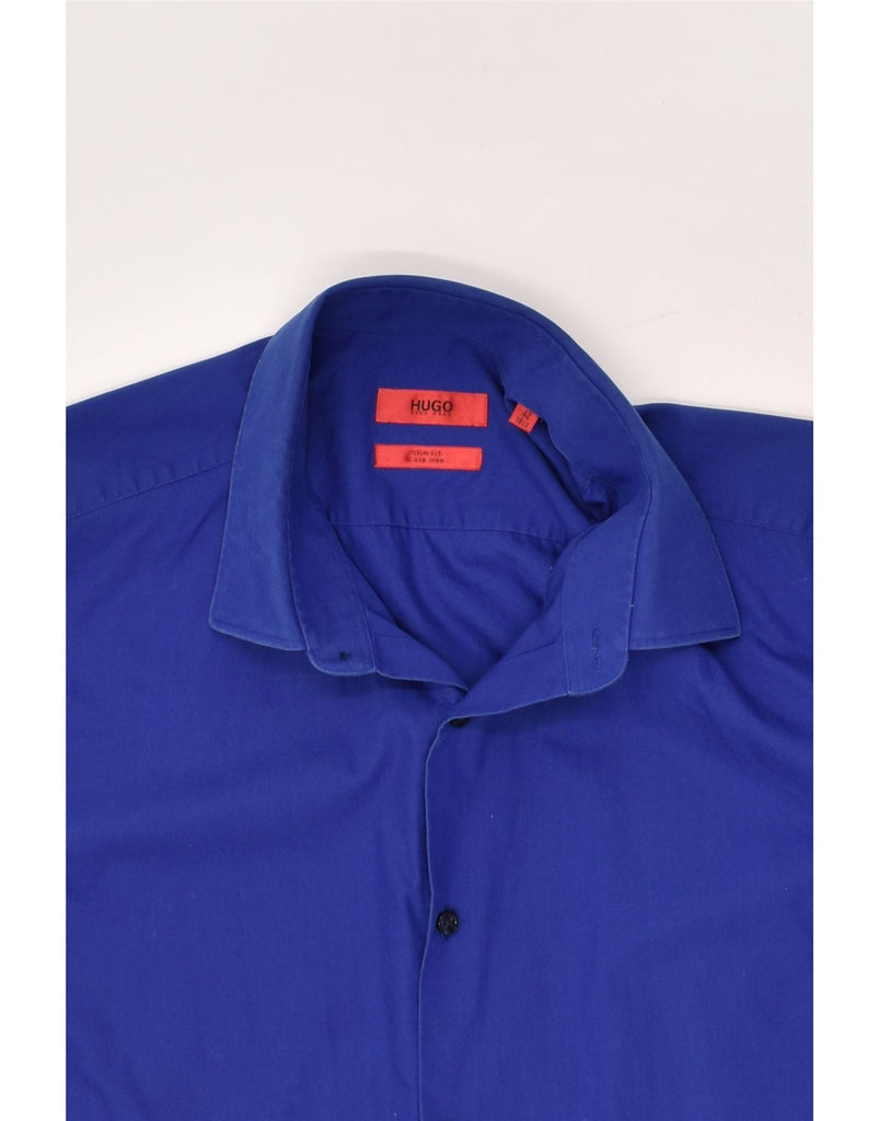 HUGO BOSS Mens Slim Fit Shirt Size 16 1/2 42 Large Blue Cotton | Vintage Hugo Boss | Thrift | Second-Hand Hugo Boss | Used Clothing | Messina Hembry 