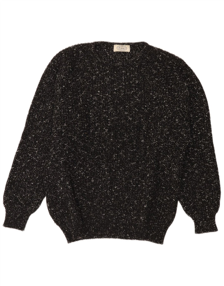 Vintage Mens Crew Neck Jumper Sweater XL Black Flecked Wool
