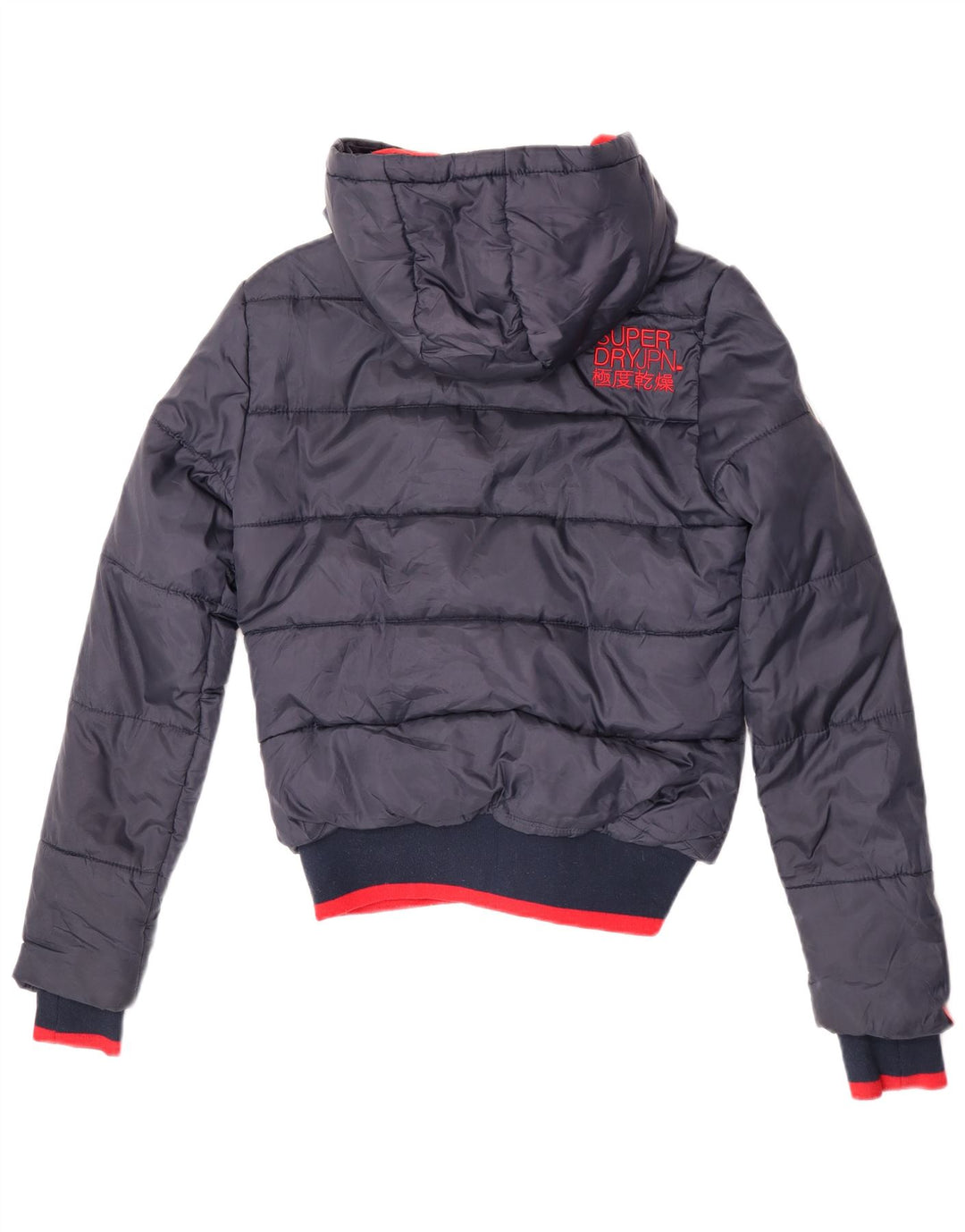 Superdry Mens Hooded Padded Jacket UK 10 Small Navy Blue Colourblock