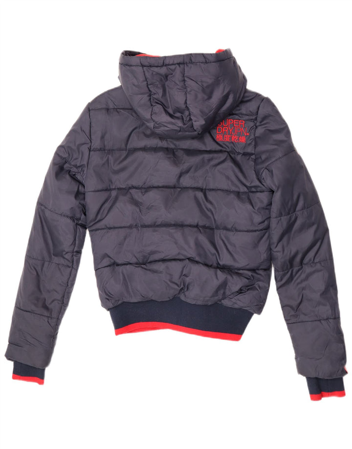 Superdry Mens Hooded Padded Jacket UK 10 Small Navy Blue Colourblock