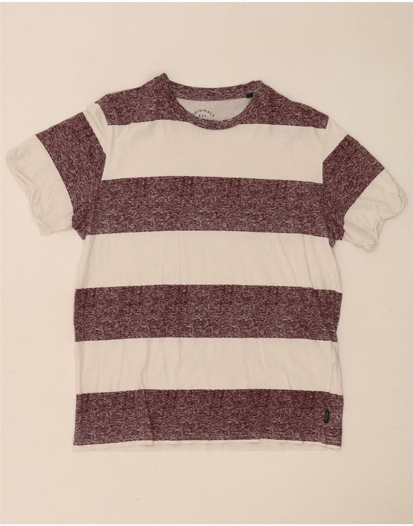 Jack & Jones Mens T-Shirt Top Medium White Striped Cotton
