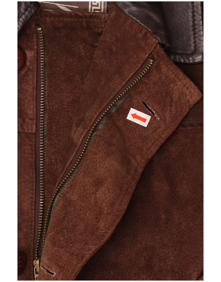 Compagnia Mens Suede Windbreaker Coat IT 50 Large Brown Leather