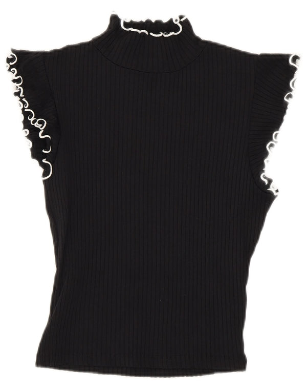 Zara Womens Crop Blouse Top UK 8 Small Black Polyamide