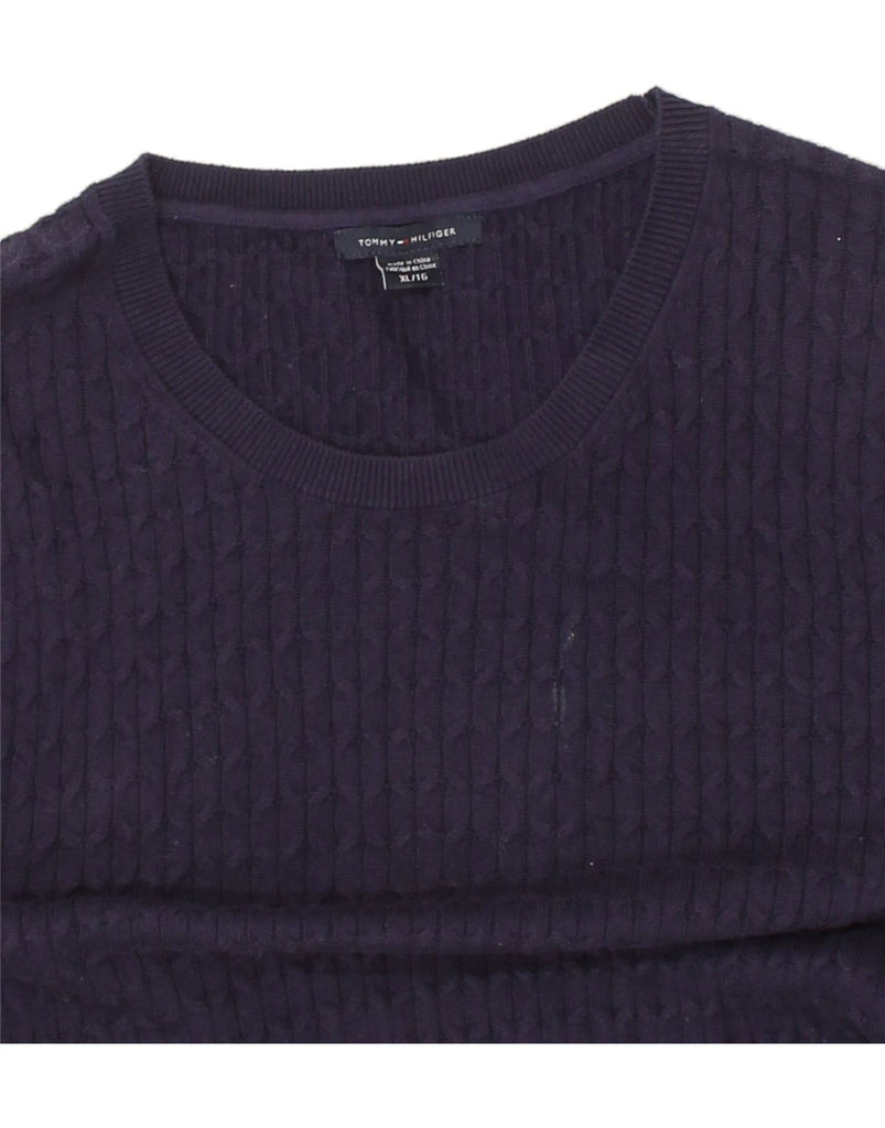 TOMMY HILFIGER Womens Crew Neck Jumper Sweater UK 18 XL Navy Blue Cotton | Vintage Tommy Hilfiger | Thrift | Second-Hand Tommy Hilfiger | Used Clothing | Messina Hembry 