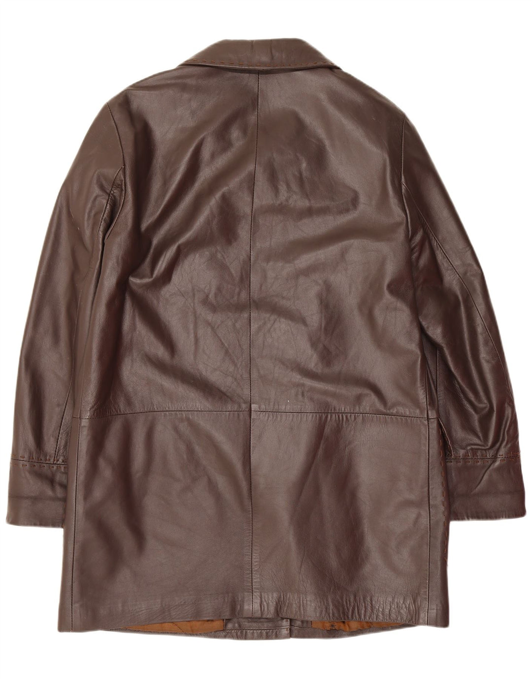 Vintage Womens Loose Fit Leather Coat IT 44 Medium Brown Classic