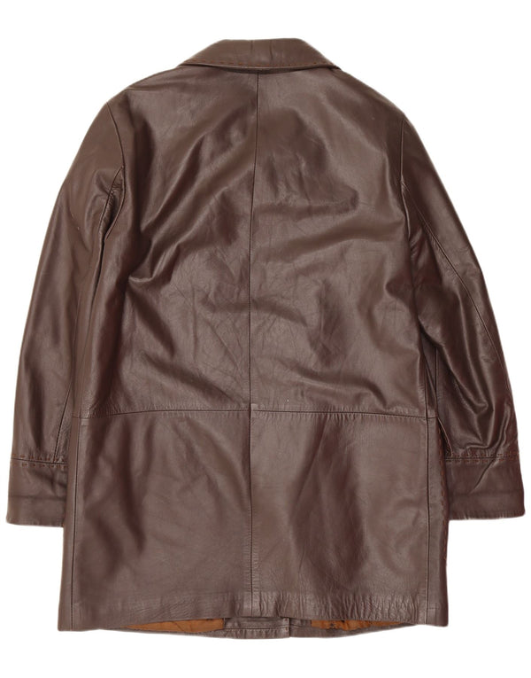 Vintage Womens Loose Fit Leather Coat IT 44 Medium Brown Classic