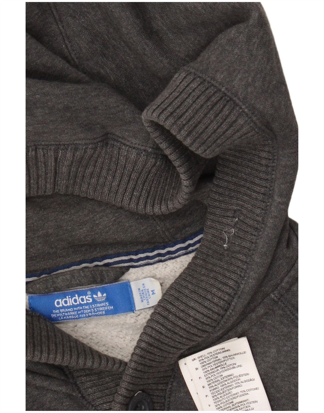Adidas Mens Hooded Tracksuit Top Jacket Medium Grey Cotton