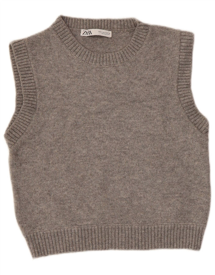 ZARA Womens Crop Vest Tank Top UK 10 Small Grey Polyester