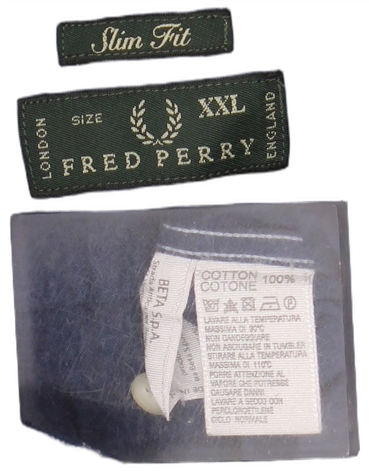 Fred Perry Mens Slim Fit Shirt 2XL Navy Blue Cotton