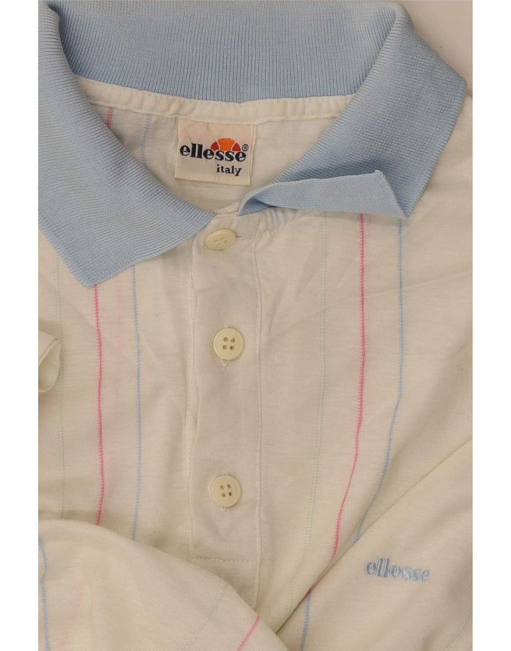Ellesse Mens Polo Shirt Medium White Striped Cotton