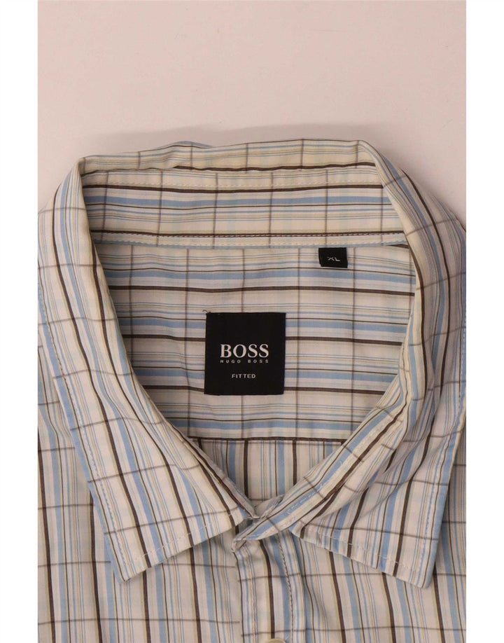 Hugo Boss Mens Short Sleeve Shirt XL Blue Check Cotton