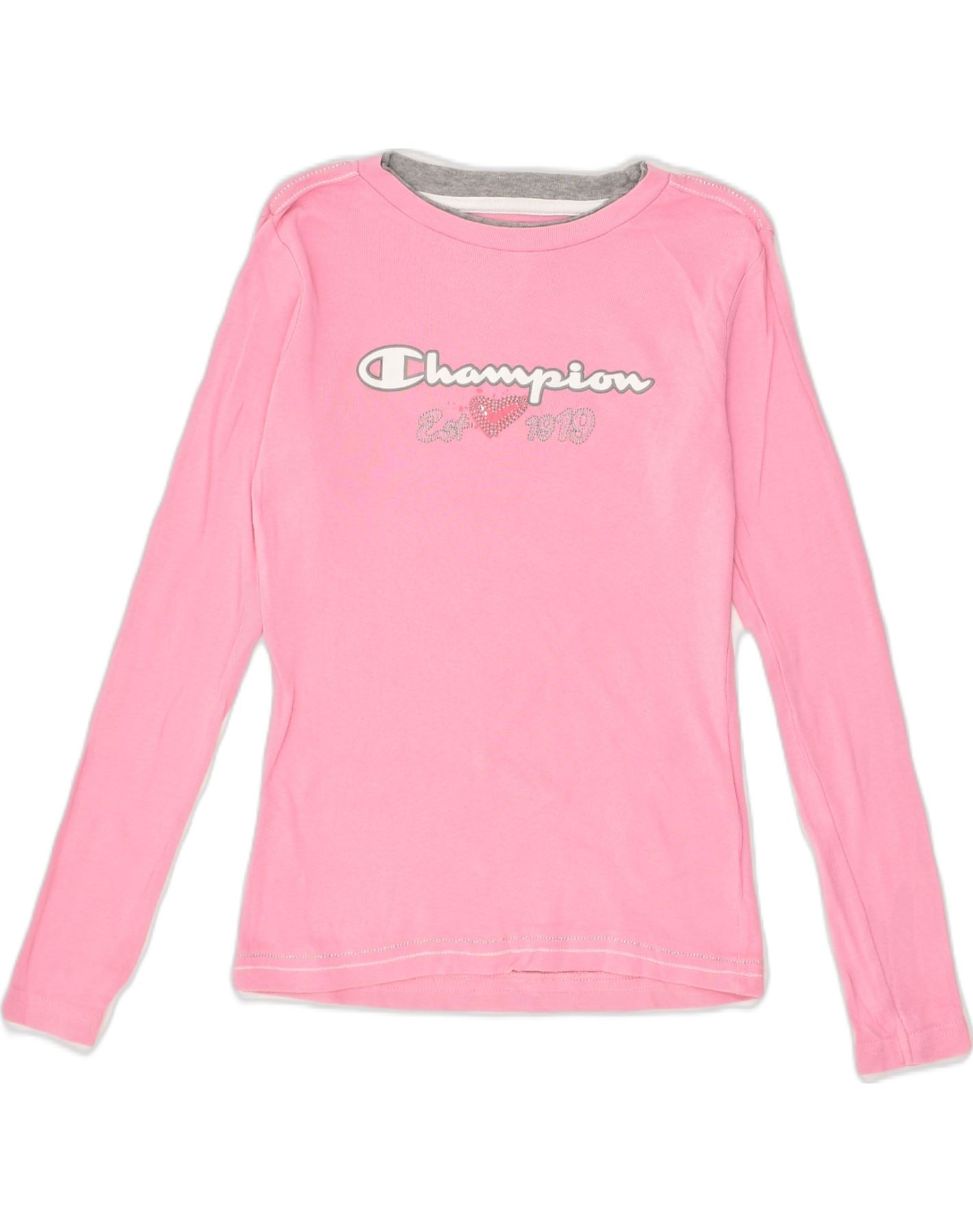 CHAMPION Girls Graphic Top Long Sleeve 9 10 Years Medium Pink Cotton