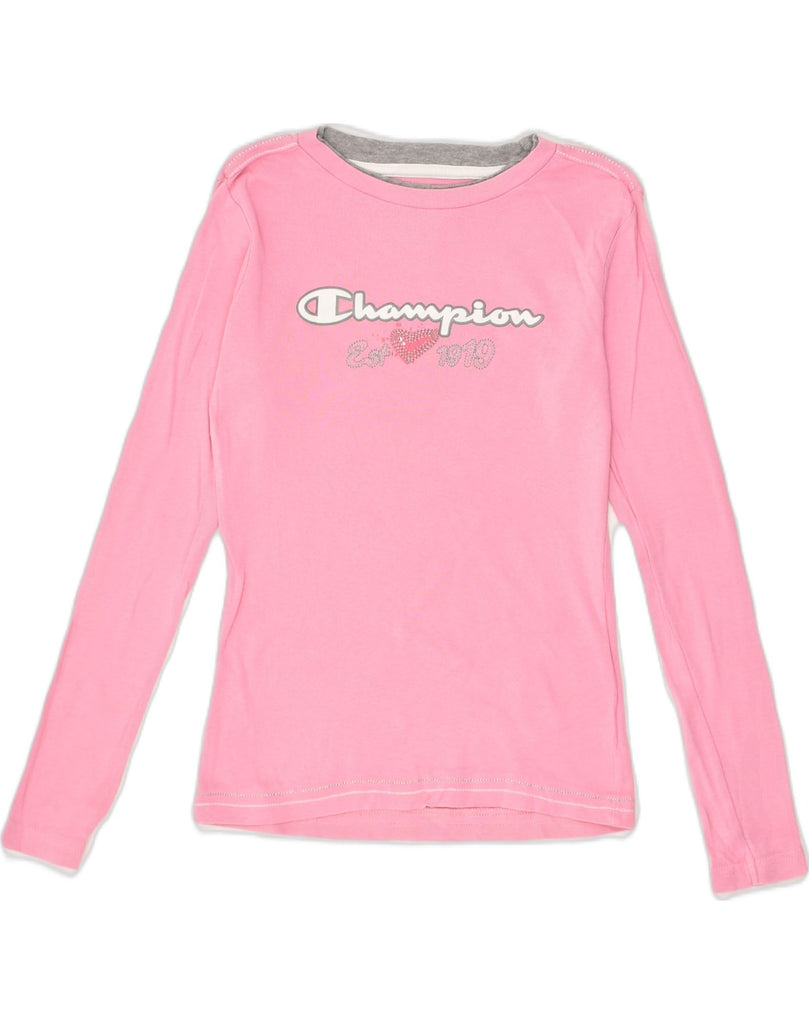 CHAMPION Girls Graphic Top Long Sleeve 9-10 Years Medium  Pink Cotton | Vintage Champion | Thrift | Second-Hand Champion | Used Clothing | Messina Hembry 