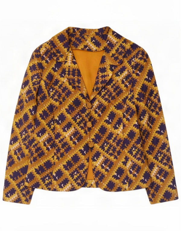Vintage Womens 3 Button Blazer Jacket UK 12 Medium Yellow Geometric