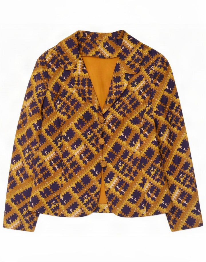 Vintage Womens 3 Button Blazer Jacket UK 12 Medium Yellow Geometric