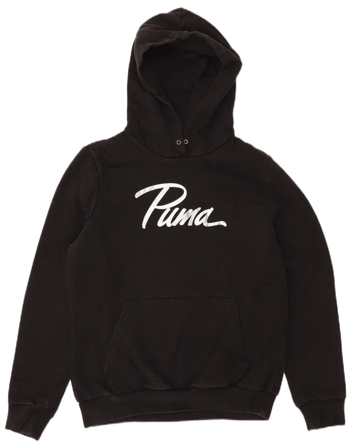 PUMA Womens Graphic Hoodie Jumper UK 14 Medium Black Cotton