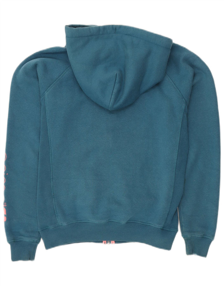 ANIMAL Womens Graphic Zip Hoodie Sweater UK 12 Medium Blue Cotton