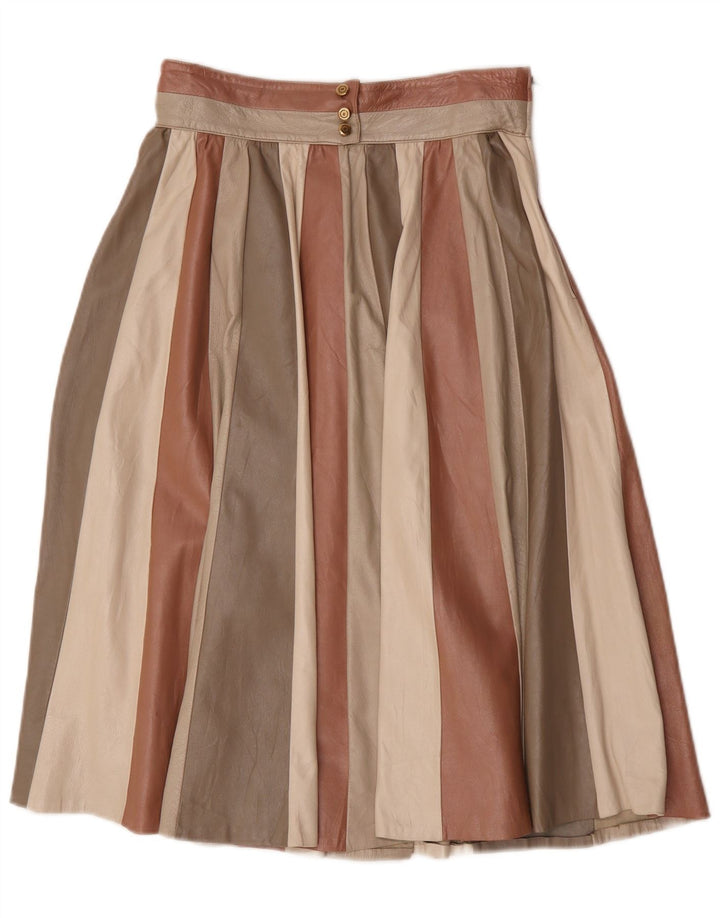 Vintage Womens Pleated Leather Skirt W28 Medium Multicoloured Striped