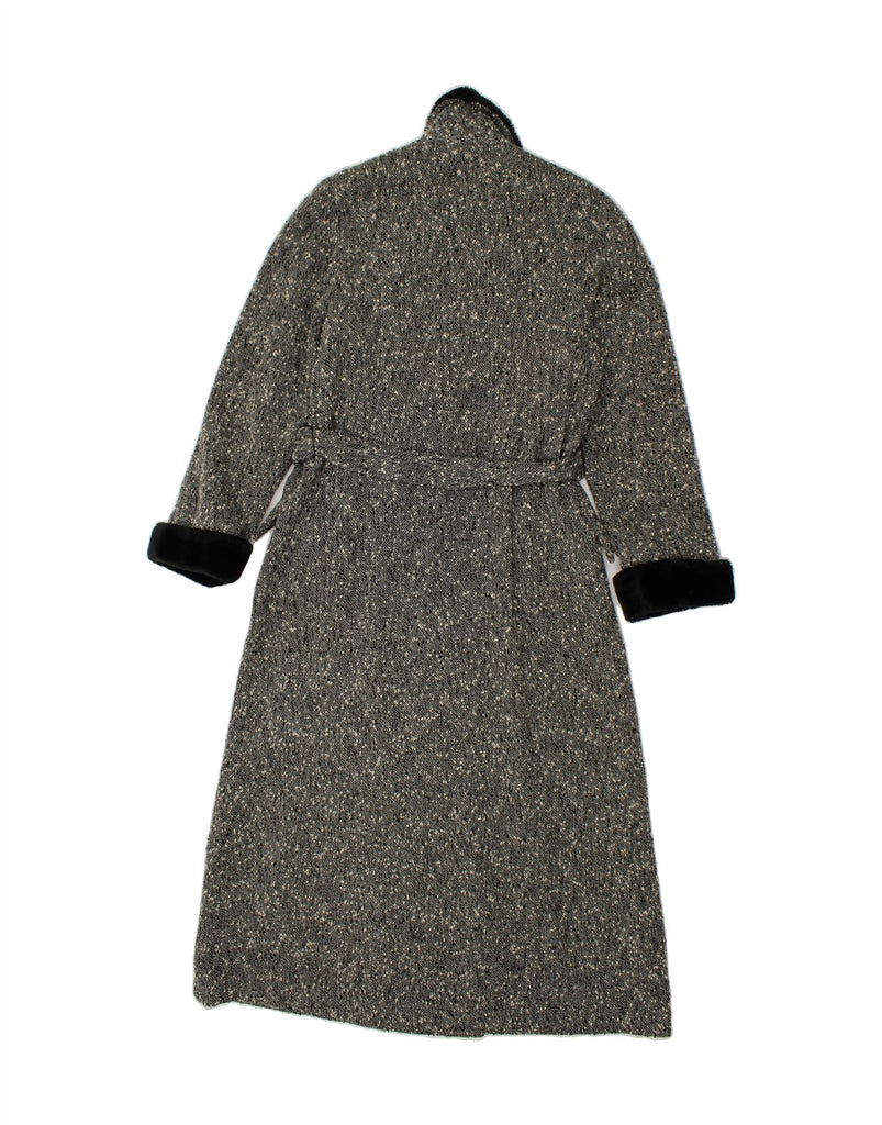 WALLIS Womens Overcoat UK 14 Large Grey Herringbone Wool | Vintage Wallis | Thrift | Second-Hand Wallis | Used Clothing | Messina Hembry 