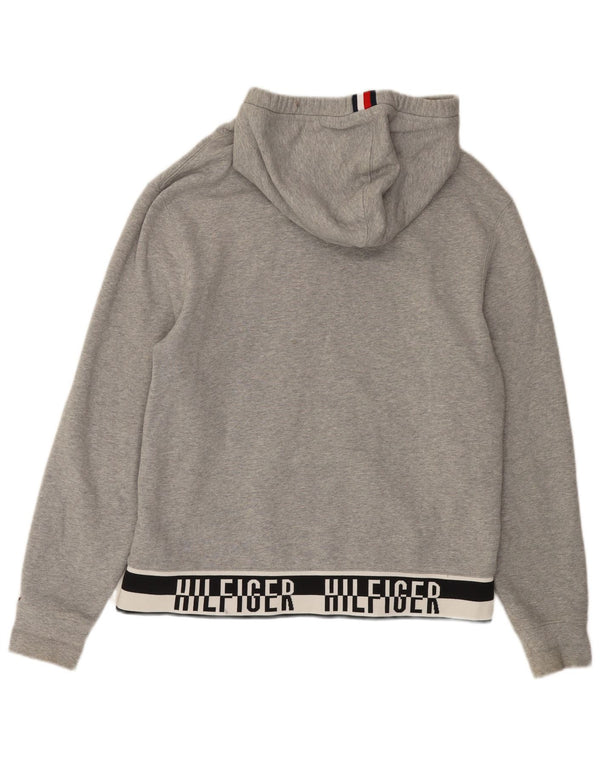 TOMMY HILFIGER Mens Graphic Hoodie Jumper Medium Grey Colourblock Cotton