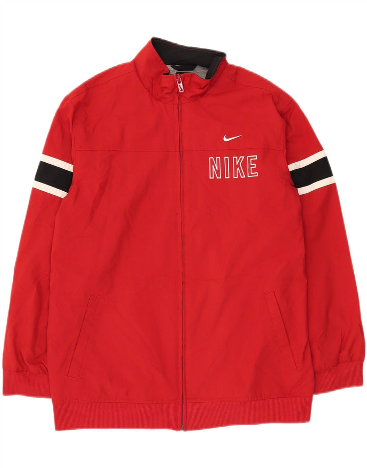 NIKE Boys Graphic Tracksuit Top Jacket 14-15 Years Large Red Colourblock