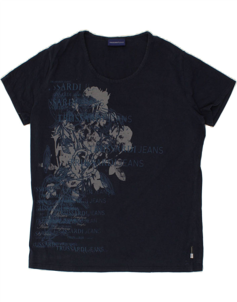 TRUSSARDI JEANS Womens Graphic T-Shirt Top UK 20 2XL Navy Blue Cotton Vintage Trussardi Jeans and Second-Hand Trussardi Jeans from Messina Hembry 