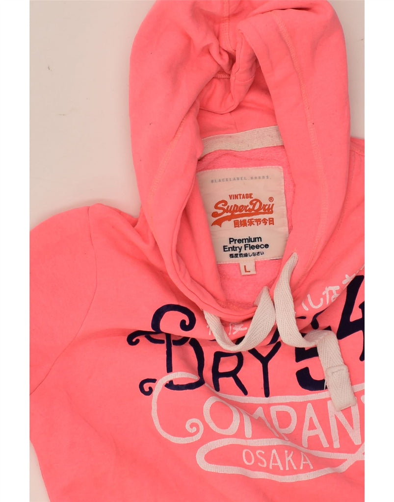 SUPERDRY Womens Premium Graphic Hoodie Jumper UK 16 Large Pink Cotton | Vintage Superdry | Thrift | Second-Hand Superdry | Used Clothing | Messina Hembry 
