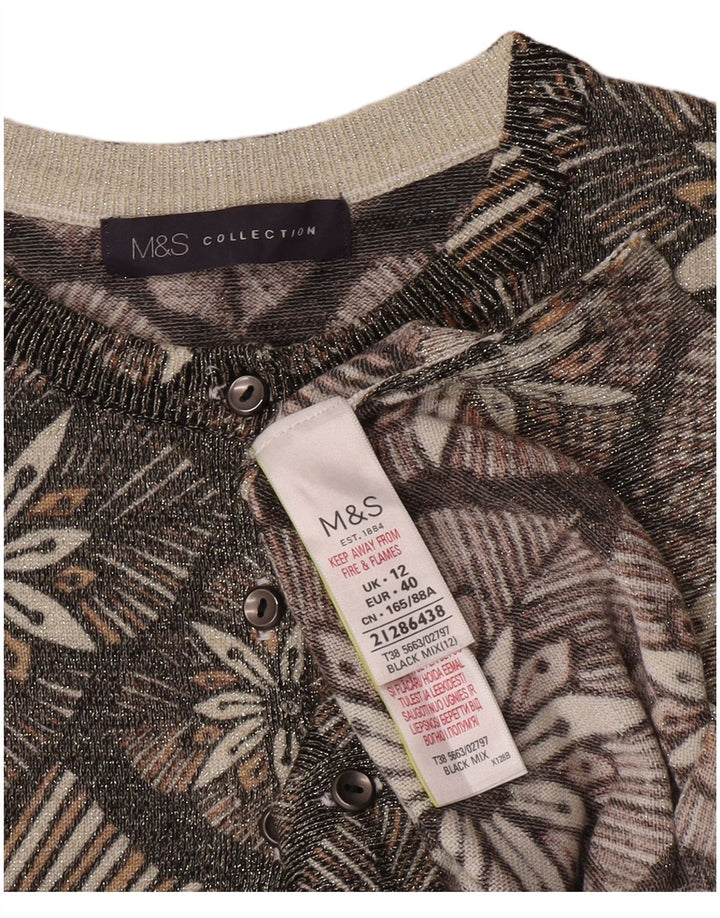 Marks & Spencer Womens Cardigan Sweater UK 12 Medium Grey Floral Viscose