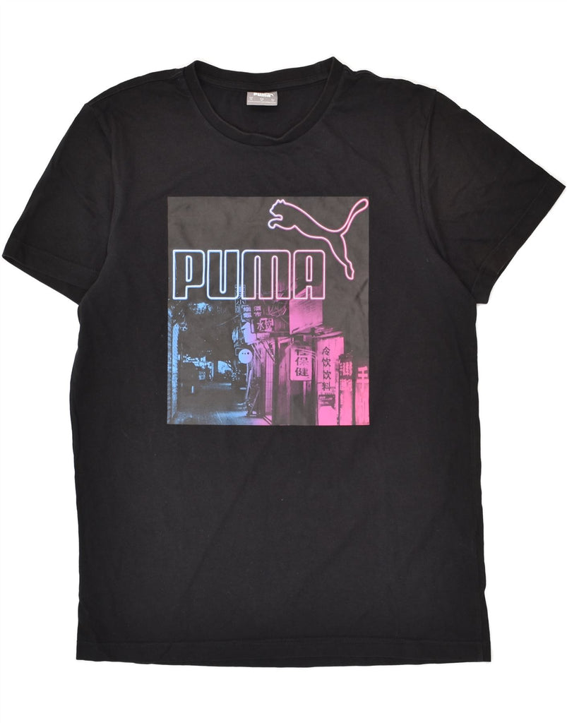 PUMA Mens Graphic T-Shirt Top Medium Black Cotton | Vintage Puma | Thrift | Second-Hand Puma | Used Clothing | Messina Hembry 