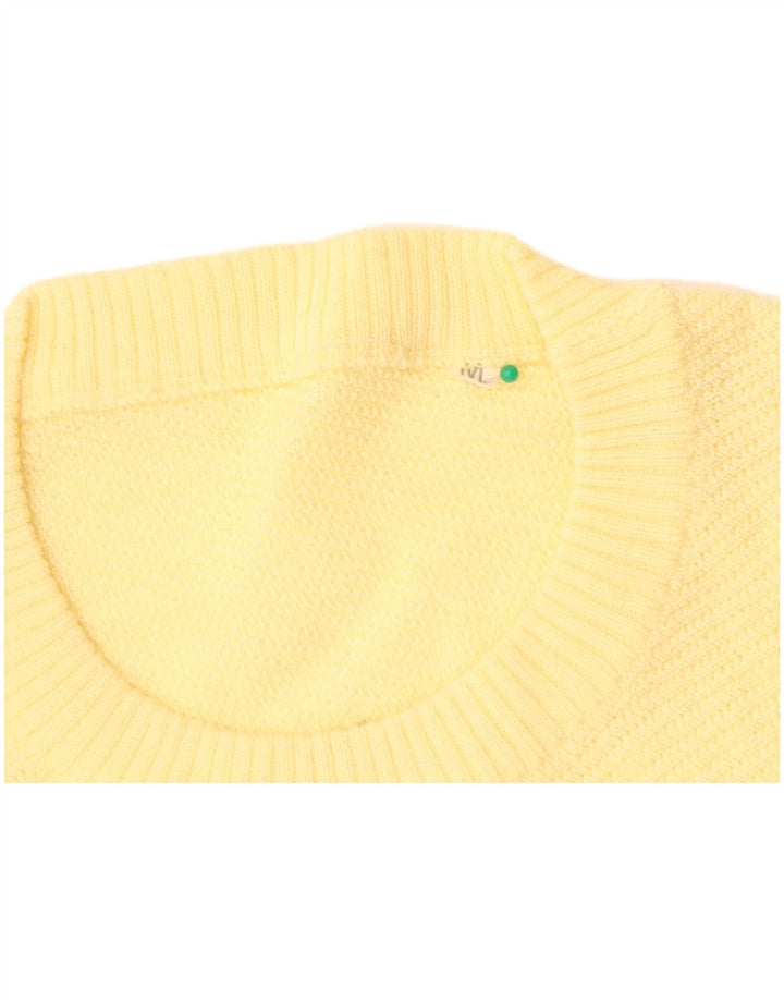 VINTAGE Womens Crew Neck Jumper Sweater UK 14 Medium Yellow Wool