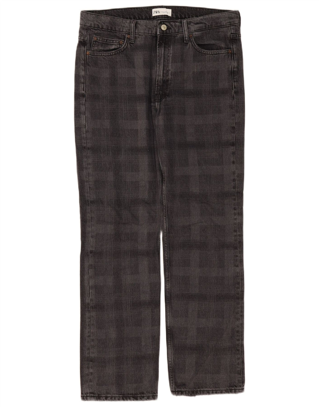 Zara Womens Straight Jeans EU 42 Large W32 L31 Grey Check Cotton