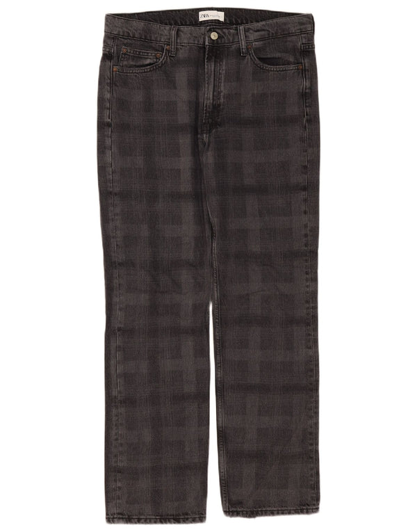 Zara Womens Straight Jeans EU 42 Large W32 L31 Grey Check Cotton