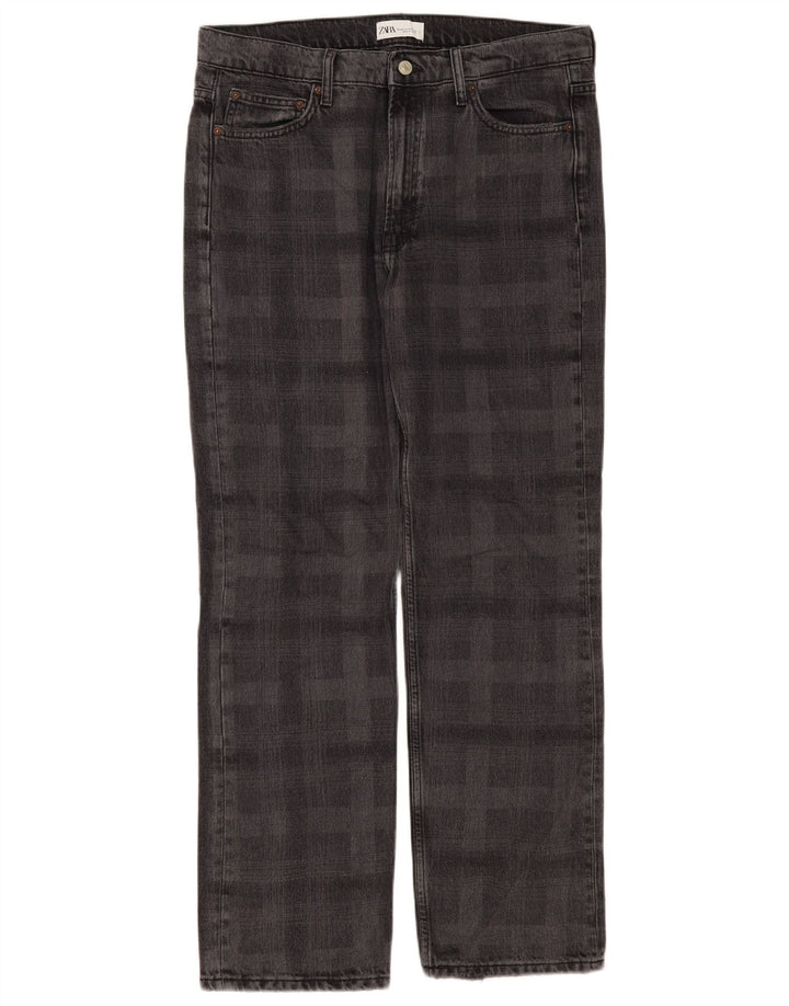 Zara Womens Straight Jeans EU 42 Large W32 L31 Grey Check Cotton