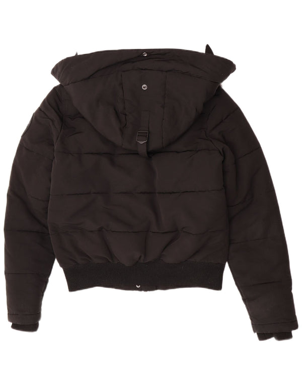 Superdry Womens Hooded Padded Jacket UK 12 Medium  Black Polyester